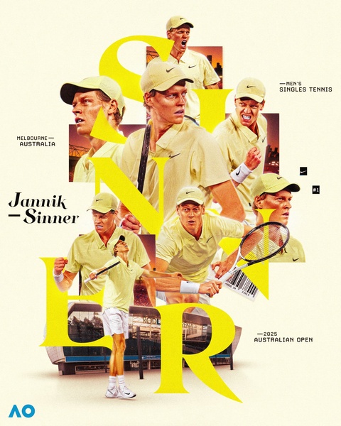 tennis event, sports tournament, championship poster, event announcement, athlete graphic, brand awareness, editorial, modern typography, energetic, bold, yellow, neutral
